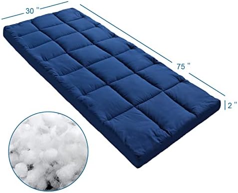 Navy Cot Mattress Topper - Quilted Pads for Camping, 75"x30" for Camp Cot/Rv Bunk/Narrow Twin Beds