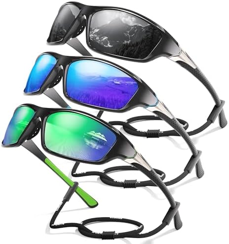 3 Pack Polarized Sports Sunglasses for Men, Mens Sunglasses Wrap Around UV400 Protection for Cycling Fishing Driving