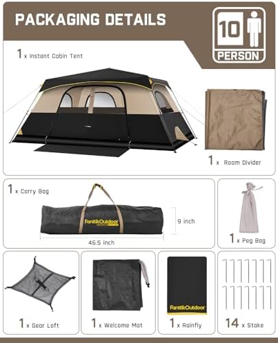 FanttikOutdoor Camping Tent 4/6/8/10 Person Instant Cabin Tent Setup in 60 Seconds with Rainfly & Windproof Portable with Carry Bag for Family Camping & Hiking