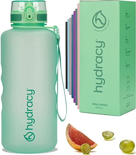 Hydracy Water Bottle with Time Marker -Large BPA Free Water Bottle & No Sweat Sleeve -Leak Proof Gym Bottle with Fruit Infuser Strainer & Times to Drink -Ideal for Fitness Sports & Outdoors