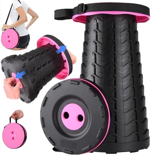 Fishboy Upgraded Collapsible Stool, 400lbs Max Weight, Lightweight But Sturdy, Portable Retractable Folding Telescoping Foldable Camping Stool for Adults Outdoor Fishing Hiking Gardening Travel BBQ