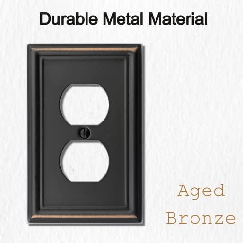 Single Duplex Outlet Light Switch Cover Luca Metal Wall Plate, 4-Pack Aged Bronze 1 Gang, Oil Rubbed Bronze for Receptacle Light Switch, Outlet Cover Decorative, Wallplate, Midsize, Durable