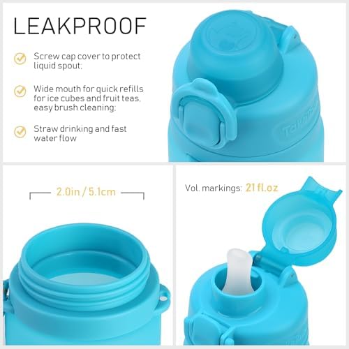 Collapsible Water Bottles 20oz, Leak Proof, BPA-Free, Foldable Silicone Travel Water Bottle with Straw Strap for Cycling, Hiking, Outdoors
