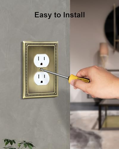 6-Pack Duplex Outlet Cover Plate, Antique Brass Metal Wall Plates for Electrical Outlets, 1 Gang Receptacle Cover, Pearls Decorative Switch Plates and Outlet Covers