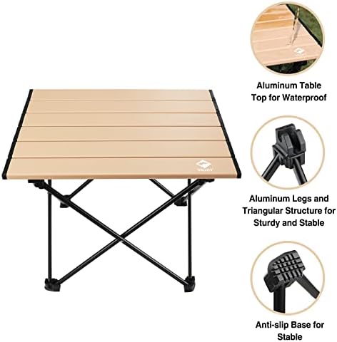 VILLEY Portable Camping Side Table, Ultralight Aluminum Folding Beach Table with Carry Bag for Outdoor Cooking, Picnic, Camp, Boat, Travel