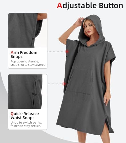 Abahub Surf Poncho Men & Women Towel Poncho Adult with Hood, Thick Quick Dry Changing Poncho Towel, Microfiber Wearable Cover Up for Surfing Beach Swim - Absorbent Changing Towel L (Grey)