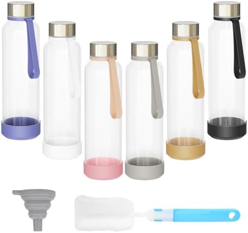 Sursip 18 oz Glass Water Bottles with Lids, Juice Bottles, Clear glass juice bottle for juicing, Eco-Friendly Reusable Glass Juicing Bottles with Stainless Steel Lid, BPA Free,Leak-Proof, Set of 6