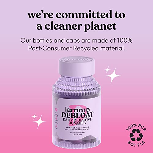 Lemme Debloat - Digestive & Gut Health Gummies with 2 Clinically Studied Probiotics & Prebiotic, 3 Billion CFUs - Vegan, Gluten Free, Non GMO, BlackBerry Flavor (60 Count)