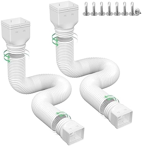 Rain Gutter Downspout Extensions, Downspout Extender for Rainwater Drainage Flexible, Down Spout Drain Extension Pipe and Extendable from 21 to 66 Inches (2 Pack, White)
