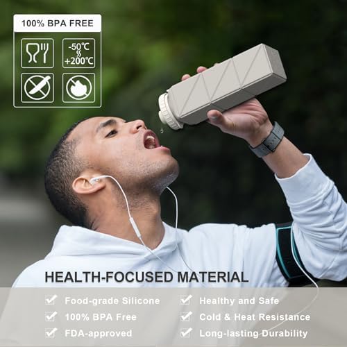 Collapsible Water Bottles 20.6oz, Silicone Foldable Portable Travel Water Bottle, Folding Lightweight Reusable Leakproof for Traveling Camping Hiking Cycling Yoga Sports Outdoor
