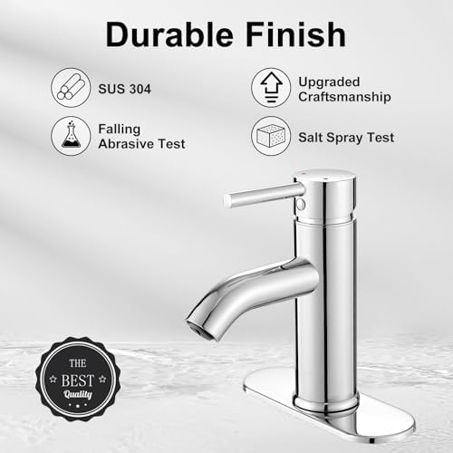 VOTON Modern Bathroom Faucet Chrome Single Handle One Hole Sink Faucet Commercial Lavatory Vanity Sink Faucet with 3/8" Hoses and Deck Plate