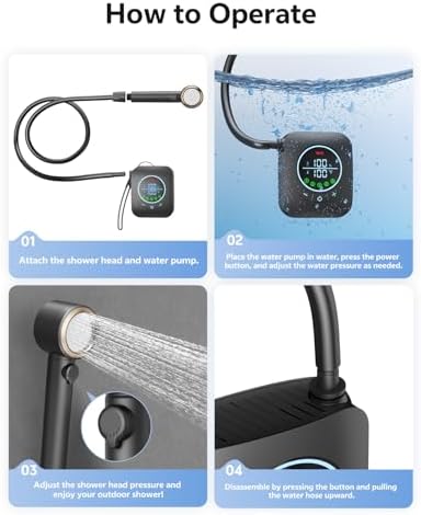 Portable Shower – 8000mAh Rechargeable Camping Shower, 6.0L/min Portable Shower Pump, Outdoor Shower for Camping, Hiking, Traveling, Washing