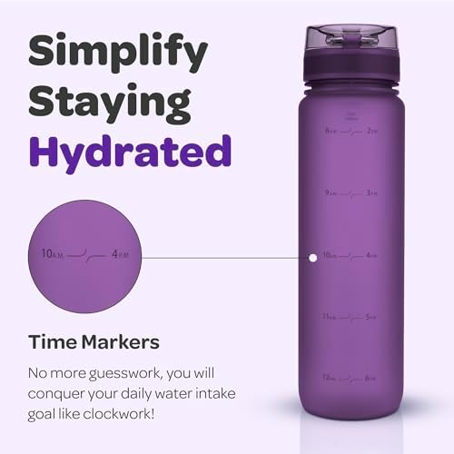 Hydracy Water Bottle with Time Marker -Large BPA Free Water Bottle & No Sweat Sleeve -Leak Proof Gym Bottle with Fruit Infuser Strainer & Times to Drink -Ideal for Fitness Sports & Outdoors