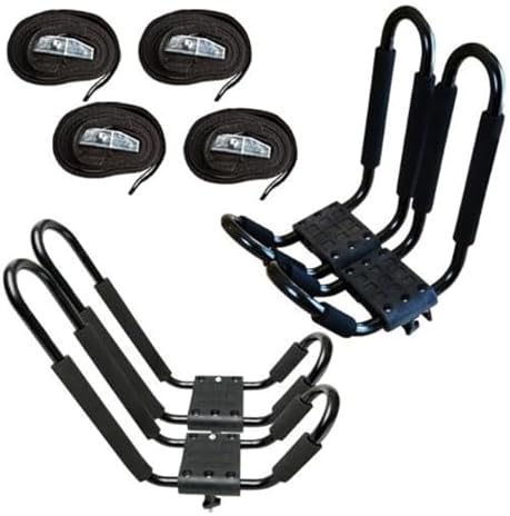ECOTRIC Kayak Roof Rack J-Bar Rack HD Universal Kayak Carrier Holder Canoe Boat Surf Ski Board Roof Top Mounted on Crossbar for Car SUV Truck Set of 4