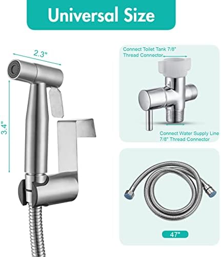 BARROCK Handheld Bidet Sprayer for Toilet, Stainless Steel Metal Made Baby Cloth Diaper Spraying Kit, Bathroom Toilet Bidet Attachment Set for Bathing Pets and Feminine Hygiene, Brushed Nickel