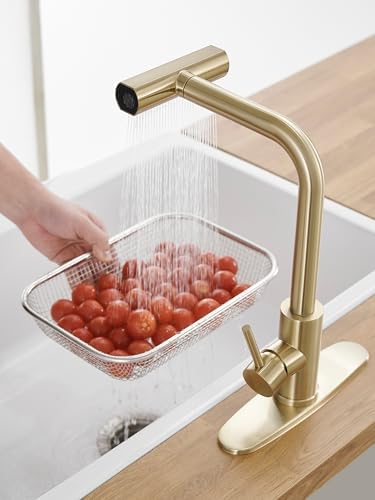Gold Kitchen Faucets with Pull Down Sprayer,Waterfall Kitchen Sink Faucet,Commercial Utility Stainless Steel Kitchen Faucets,Single Handle Kitchen Sink Faucet with Pull Down Sprayer for 3 Function