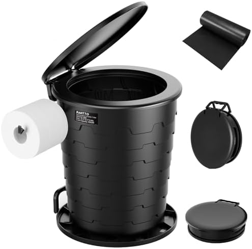 Portable Toilet for Adults, Retractable Porta Potty for Camping with Toilet Paper Holder and Lid, Foldable Toilet Adjustable Height for Camping, Hiking, Fishing, RV Travel, Road Trips