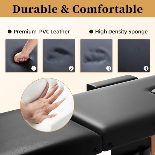 civama Massage Table Massage Bed Portable, 29 LBs Light Weight 2 Section Foldable Tattoo Bed Facial Care Spa Lash Bed Height Adjustable Sturdy Wooden Frame with Accessories Carrying Bag, Black
