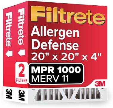 Filtrete 20x20x4 Air Filter, MPR 1000, MERV 11, Allergen Defense 12-Month Deep Pleated 4-Inch Air Filters, 2 Filters