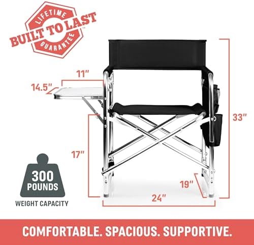 ONIVA - a Picnic Time brand - Sports Chair with Side Table, Beach Chair, Camp Chair for Adults, (Black)