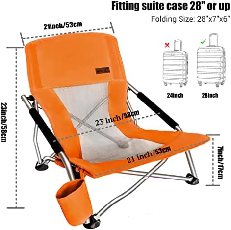 Nice C Chair for Beach for Adults 2 Pack, Low Chair, Sling, Folding, Portable, Concert, Kids, Boat, Sand Chair with Cup Holder & Carry Bag (Set of 2 Orange)