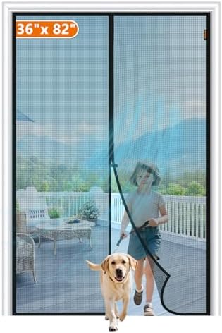 MAGZO Magnetic Screen Door Fit Door Size 36 x 82 Inch, Screen Size 38" x 83" Strong Magnet Door Mesh with Reinforced Hook & Loop for Patio Door, Front Door, Doorway, Black