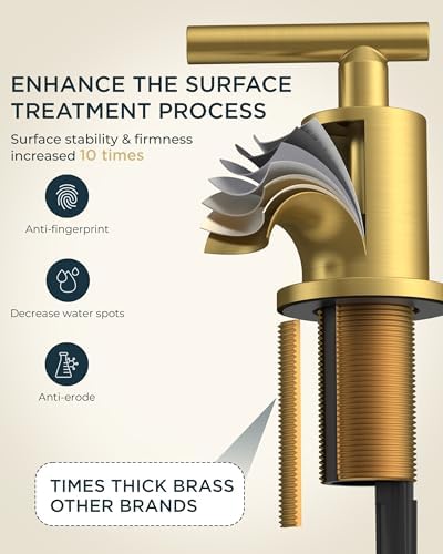 FORIOUS 8 Inch Widespread Brushed Gold Bathroom Faucet 3 Hole, 2 Handle Gold Sink Faucet Bathroom Vanity with 360 Degree Swivel Spout, with Metal Pop Up Drain and cUPC Supply Line, for 6 to 12 In Sink