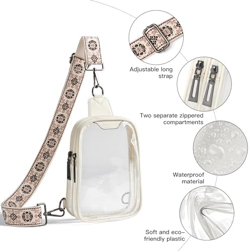 DOUBLE ZIP Clear bags Stadium Approved Crossbody Sling Bag Fanny Pack Purses for Women Men Belt bag for Stadium Events