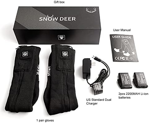 SNOW DEER Upgraded Rechargeable Electric Heated Socks,7.4V 2200mAh Battery Powered Cold Weather Heat Socks for Men Women,Outdoor Riding Camping Hiking Motorcycle Skiing Warm Winter Socks