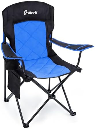 EMERIT Oversized Padded Camping Chair, 350LB Heavy Duty Quad Fold Chair with Arms, Collapsible Outdoor Chairs with Lumbar Back & Cup Holder