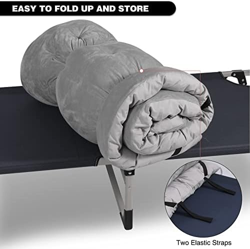 REDCAMP Folding Cot Pads for Sleeping Extra Thick, Soft Comfortable Velvet & Corduroy Cotton Camping Cot Mattress Pad for Backpacking Hiking, Black Blue Brown Grey 75x30 inches