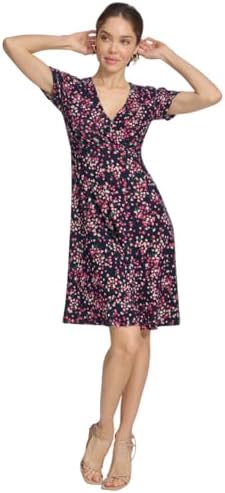 Tommy Hilfiger Women's Ruched Short Sleeve V-Neck A-line Mini Dress