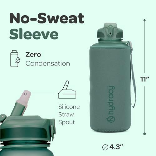 Hydracy Water Bottle with Time Marker -Large BPA Free Water Bottle & No Sweat Sleeve -Leak Proof Gym Bottle with Fruit Infuser Strainer & Times to Drink -Ideal for Fitness Sports & Outdoors