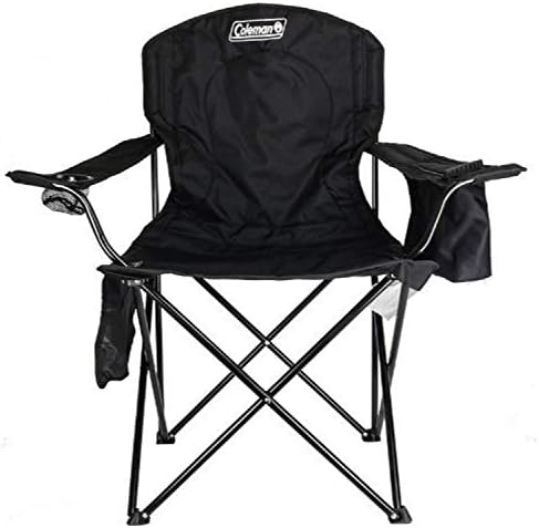 Coleman Portable Quad Camp Chair with 4-Can Cooler, Cushioned Seat & Back with Side Pockets & Cup Holder, Carry Bag Included