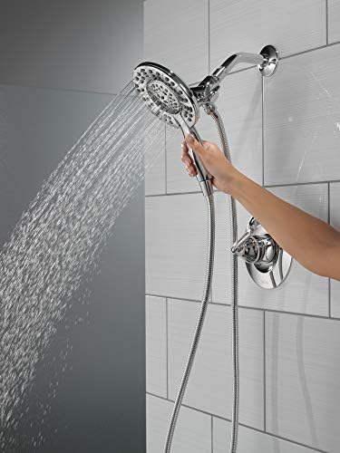 Delta Faucet Arvo 14 Series Single-Handle Shower Faucet, Shower Trim Kit with 4-Spray In2ition 2-in-1 Dual Hand Held Shower Head with Hose, Chrome 142840-I (Valve Included)
