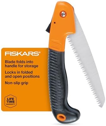 Fiskars Folding Hand Saw, 7" Pruning Saw with Power Tooth Blade with Triple Ground Teeth that Powers Through Wood Faster, Soft Grip Handle