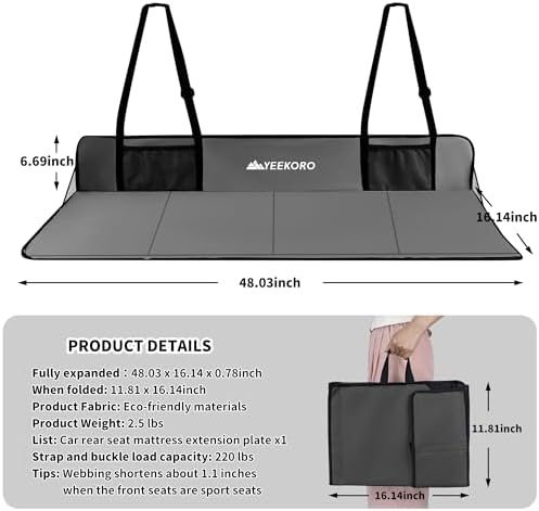 Car Rear Seat Mattress Extension Plate, Foldable Car Back Seat Extender,Portable Mattress for Sleeping, Increase Travel Trunk Space and Car Bed Camping Space for Car, SUV, Model Y/3