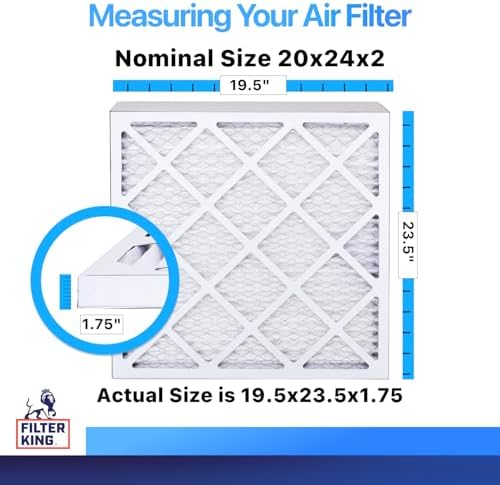 Filter King 20x24x2 Air Filter | 12-PACK | MERV 8 HVAC Pleated A/C Furnace Filters | MADE IN USA | Actual Size: 19.5 x 23.5 x 1.75"