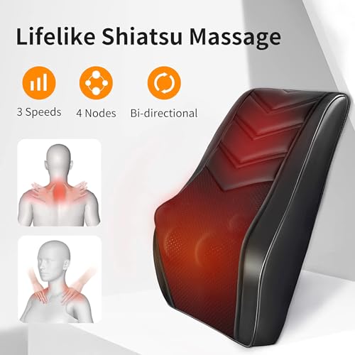 Neck Massager with Heat, 3D Kneading Massage Pillow for Pain Relief, Massagers for Neck and Back, Shoulder, Leg, Gifts for Men Women Mom Dad, Stress Relax at Home Office and Car