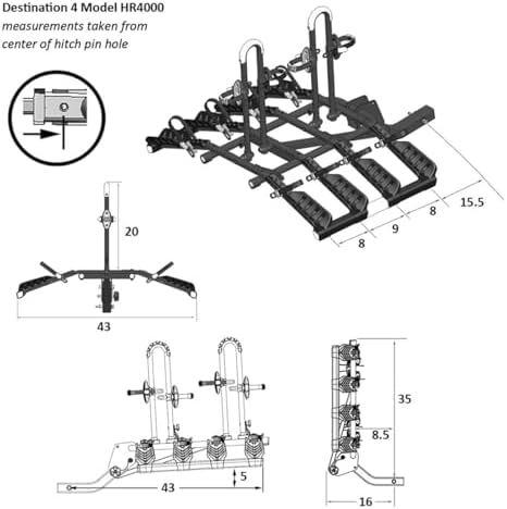 Hollywood Racks Destination 4 Hitch Bike Rack, Lightweight, Black - Platform Style Bike Rack for Car Carries up to 4 Bikes for Safe, Secure Transport - Fits Most Bike Styles, Sizes and Models