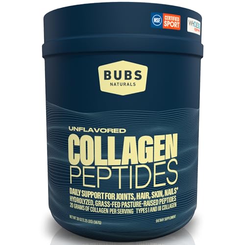 BUBS Naturals Unflavored Collagen Peptides Powder - Best Proteins for Joints & Skin - Pasture Raised Grass Fed - Paleo Keto Friendly, Whole30 Approved, Non-GMO Dairy & Gluten Free (20oz) 28 Servings