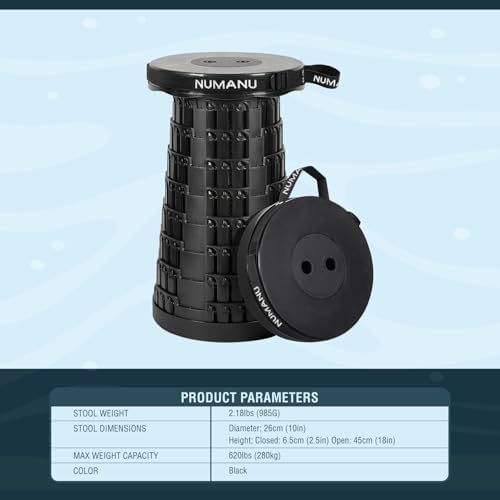 2025 Upgraded Collapsible Stool & 3IN1 Cushioned Carry Bag, Adjustable Height Folding Stool, Telescopic Camping Chair Retractable Seat or Footrest for Outdoors & Travel, Max 620lbs