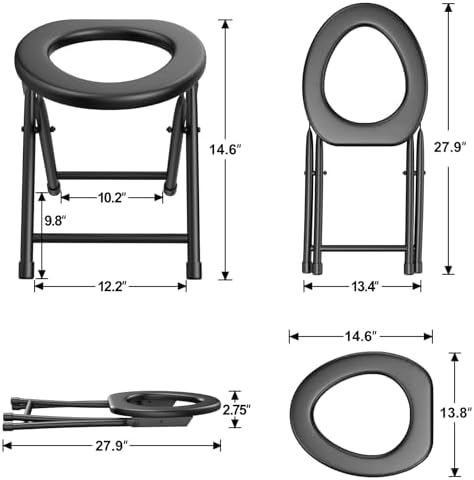 BLIKA Portable Toilet for Camping & Travel - 300LBS Weight Capacity, Folding Toilet with Removable Plastic Ring and Bags