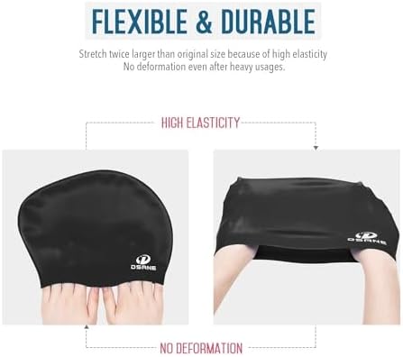 Womens Silicone Swim Cap for Long Hair,3D Ergonomic Design Silicone Swimming Caps for Women Kids Men Adults Boys Girls with Ear Plug and Nose Clip