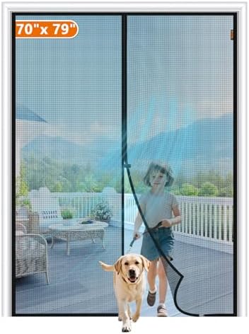 MAGZO Magnetic Screen Door Fit Door Size 70 x 79 Inch, Screen Size 72" x 80" Polyester Mesh with Heavy Duty Magnet, Black