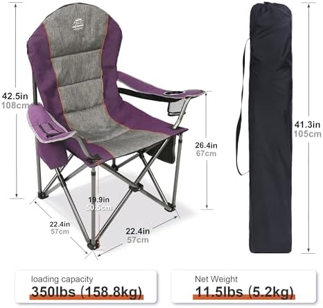 Camping Chairs for Adults,High Back Folding Camp Chair with Cup Holder and Cooler Bag,Heavy Duty Outdoor Lawn Chairs,Perfect for Camping,Hiking,Picnics,and Beach Trips,Purple