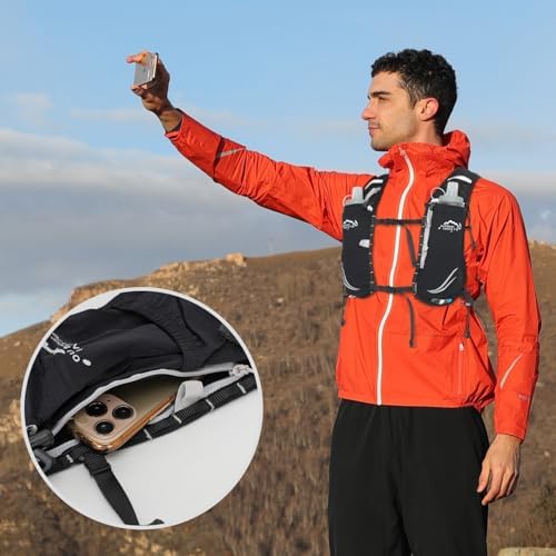 Running Vest for Women Men, Adjustable Chest Straps Running Hydration Vest Backpack with 500ml Soft Flask, Lightweight Breathable Reflective Running Vest for Trail Hiking