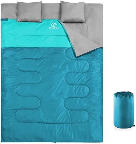 oaskys Double Sleeping Bag for Adults with 2 Pillows - Queen Size XL Waterproof Sleeping Bag for All Season Camping Hiking Backpacking 2 Person Sleeping Bags for Cold Weather & Warm