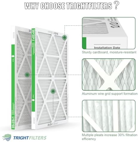 20x25x1 Air Filter 4 Pack, MERV 8 Pleated Dust Defense Air Filters Replacement Air Conditioner HVAC AC Furnace Filter, Durable and Lightweight