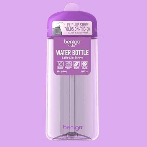 Bentgo Kids Water Bottle - Leak-Proof, Durable Tritan, BPA-Free 15 oz. Cup for Kids/Toddlers Ages 3+, Safe Sip Spout, Carrying Handle, & Dishwasher Safe for School, Sports, Daycare & Camp (Purple)